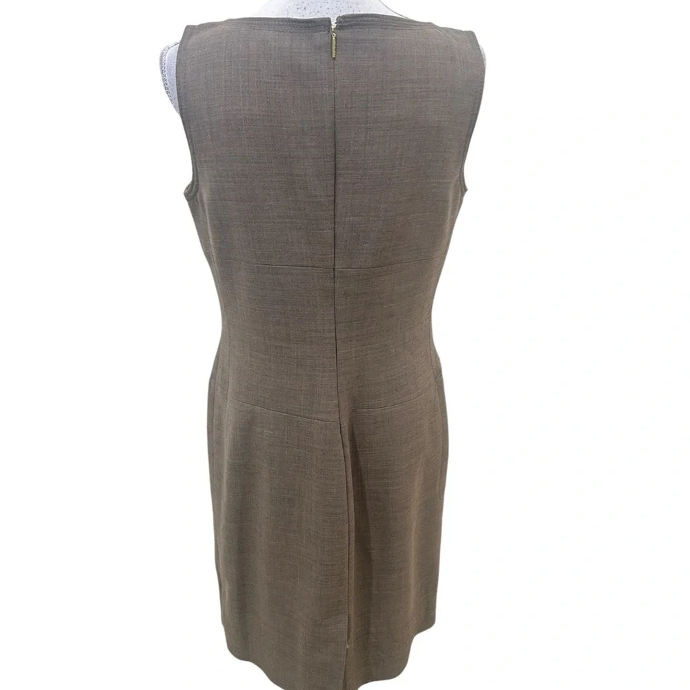 Tory Burch ola taupe Sleeveless shift Midi Dress wool blend gold logo accent 10